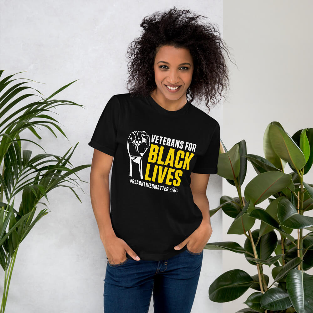 Image of Woman in Veterans For Black Lives T shirt