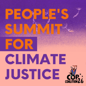 Square with text: PEOPLE'S SUMMIT FOR CLIMATE JUSTICE